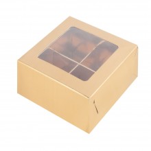 Коробка для конфет на  4шт золото с прозрачной крышкой